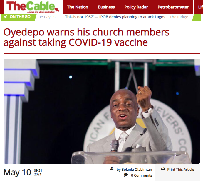 COVID-19 vaccines tested safe, not ‘deadly’ as preached by Bishop Oyedepo
