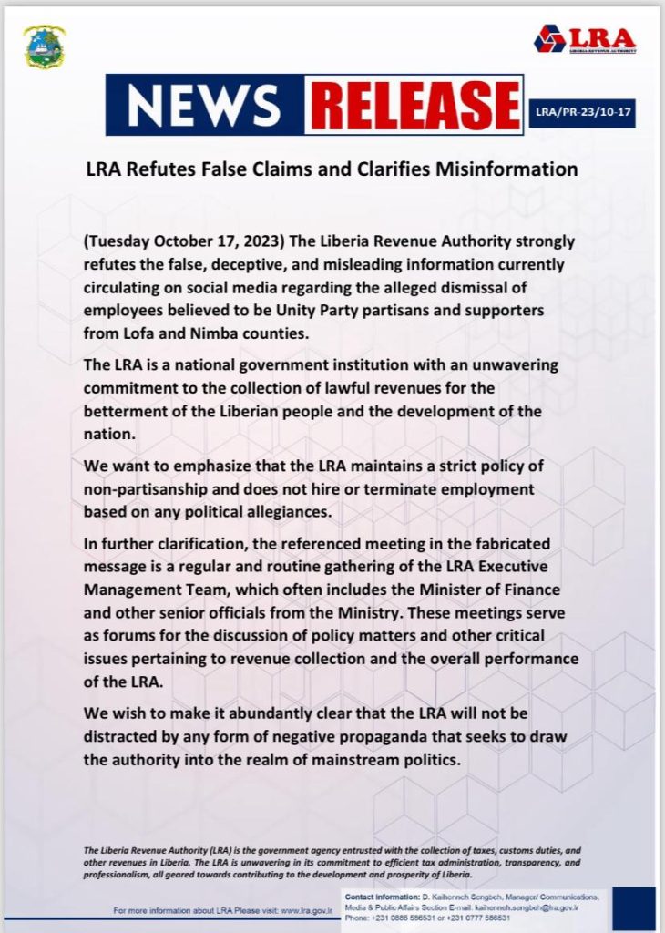 Misleading! Finance Minister did not order removal of  Lofa and Nimba citizens working with LRA 5 Misleading! Finance Minister did not order removal of  Lofa and Nimba citizens working with LRA