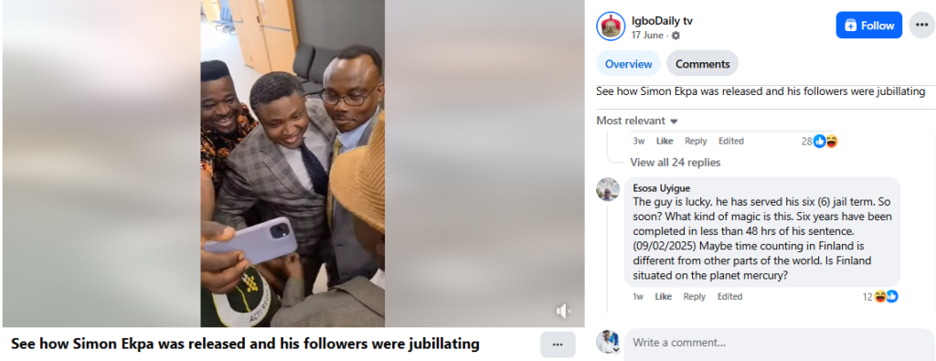 Claim Finland released jailed IPOB leader, Simon Ekpa, false 3 Claim Finland released jailed IPOB leader, Simon Ekpa, false