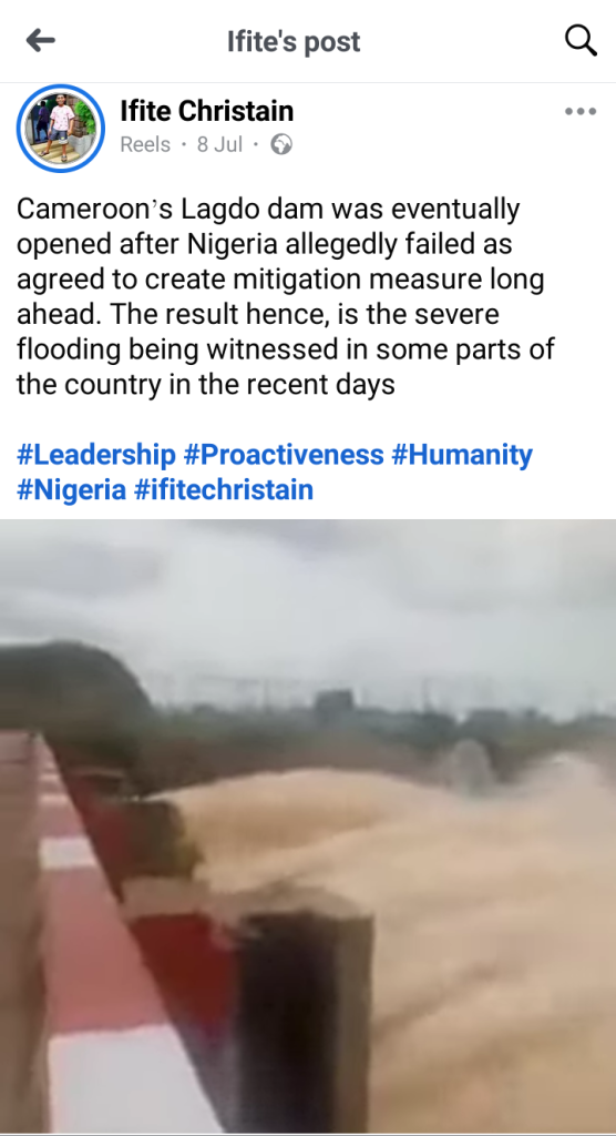 Lagdo Dam: Users delete Facebook posts after DUBAWA's fact-check 2 Lagdo Dam: Users delete Facebook posts after DUBAWA's fact-check