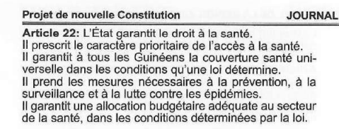 La proposition de nouvelle constitution guinéenne garantit-elle une prise en charge de 80% des frais médicaux ? 2 La proposition de nouvelle constitution guinéenne garantit-elle une prise en charge de 80% des frais médicaux ?