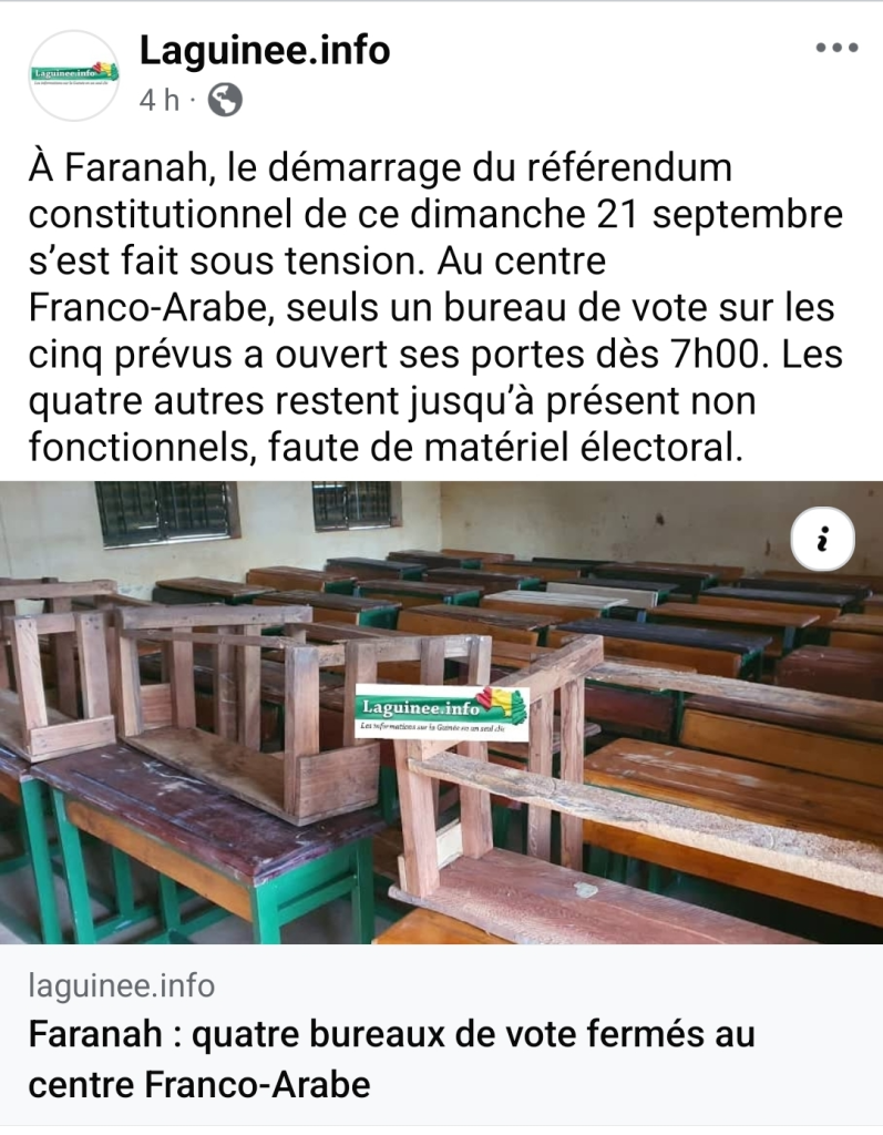Faranah : non, quatre bureaux de vote n’ont pas été fermés faute de matériel électoral 2 Faranah : non, quatre bureaux de vote n’ont pas été fermés faute de matériel électoral