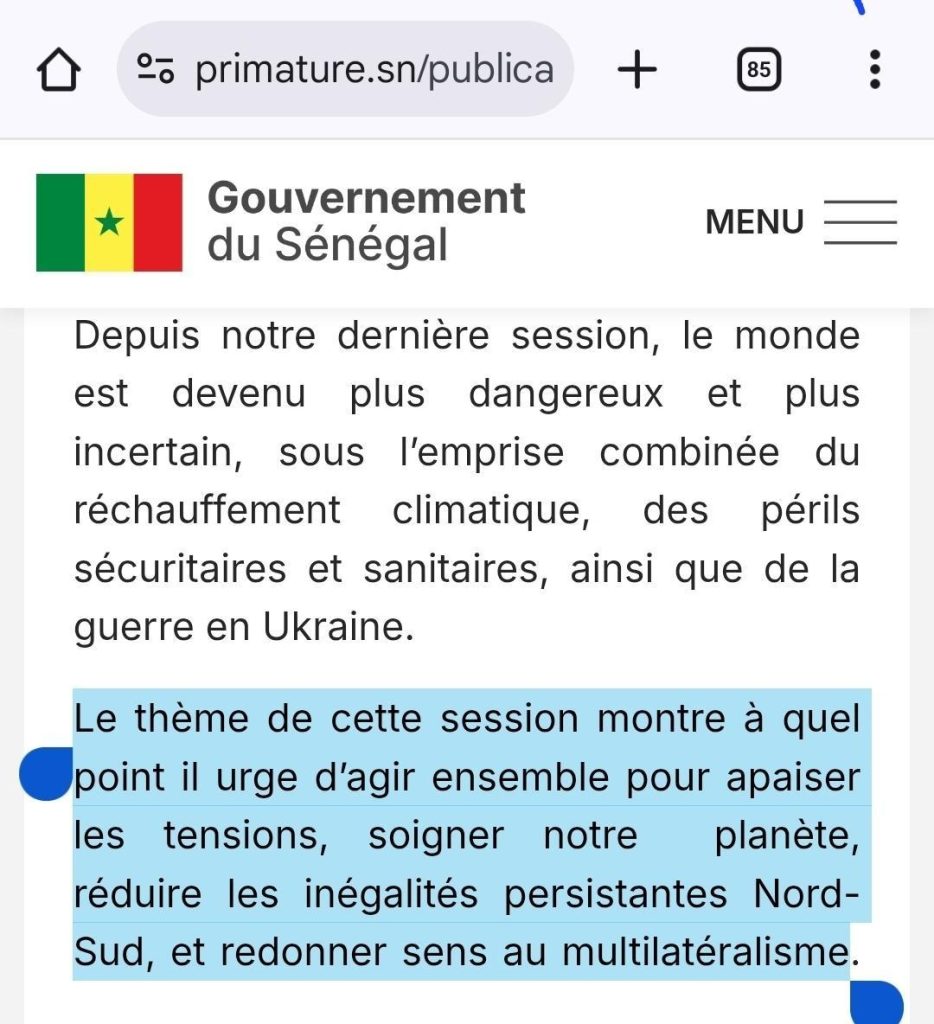 Un discours de 2022 de l’ancien président du Sénégal à la tribune de l’ONU présenté comme récent 7 Un discours de 2022 de l’ancien président du Sénégal à la tribune de l’ONU présenté comme récent