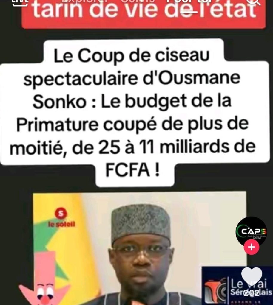 Non, le budget de la Primature du Sénégal n’a pas baissé de 21,3 millions d'euros en 2025 2 Non, le budget de la Primature du Sénégal n’a pas baissé de 21,3 millions d'euros en 2025