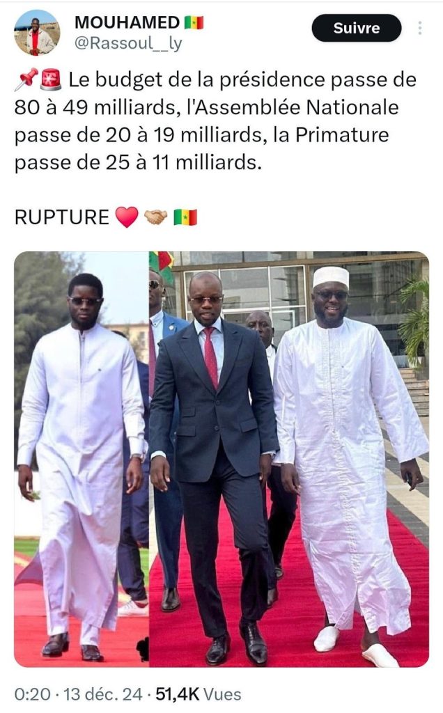 Non, le budget de la Primature du Sénégal n’a pas baissé de 21,3 millions d'euros en 2025 4 Non, le budget de la Primature du Sénégal n’a pas baissé de 21,3 millions d'euros en 2025