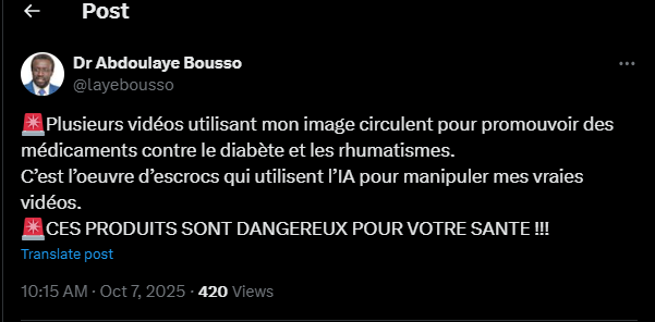 Sénégal : une vidéo manipulée sur le diabète attribuée à l’ex directeur du Centre des opérations d’urgence sanitaire 3 Sénégal : une vidéo manipulée sur le diabète attribuée à l’ex directeur du Centre des opérations d’urgence sanitaire