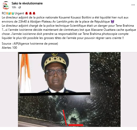 Non, le Directeur général adjoint de la Police scientifique ivoirienne n’a pas été assassiné 3 Non, le Directeur général adjoint de la Police scientifique ivoirienne n’a pas été assassiné