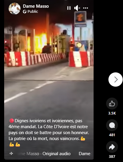 Faux : le péage d’Attingué en Côte d’Ivoire n’a pas été incendié par des manifestants 2 Faux : le péage d’Attingué en Côte d’Ivoire n’a pas été incendié par des manifestants