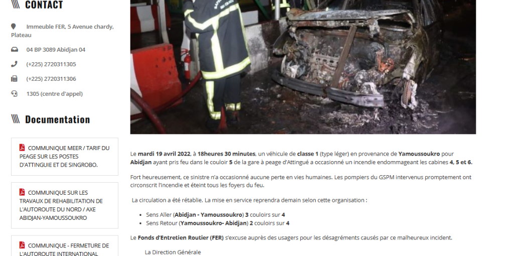 Faux : le péage d’Attingué en Côte d’Ivoire n’a pas été incendié par des manifestants 3 Faux : le péage d’Attingué en Côte d’Ivoire n’a pas été incendié par des manifestants
