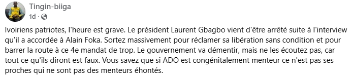 Fausse information sur une supposée arrestation de l’ex-président ivoirien Laurent Gbagbo 2 Fausse information sur une supposée arrestation de l’ex-président ivoirien Laurent Gbagbo