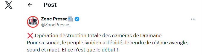 Aucune caméra de surveillance publique n’a été détruite en Côte d’Ivoire
