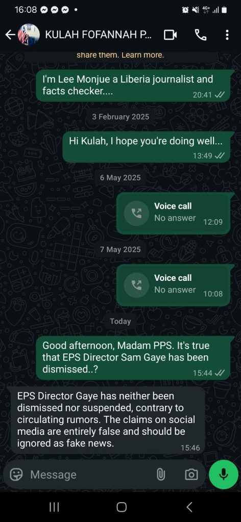 False! EPS Director Sam Gaye has not been dismissed 3 False! EPS Director Sam Gaye has not been dismissed
