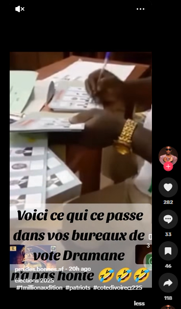 Une vidéo sortie de son contexte pour jeter le doute sur la transparence du vote en Côte d’Ivoire 6 Une vidéo sortie de son contexte pour jeter le doute sur la transparence du vote en Côte d’Ivoire