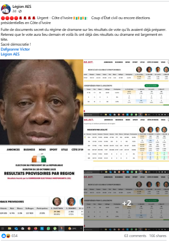 De faux résultats de la présidentielle ivoirienne présentés comme une fuite de documents secrets  2 De faux résultats de la présidentielle ivoirienne présentés comme une fuite de documents secrets